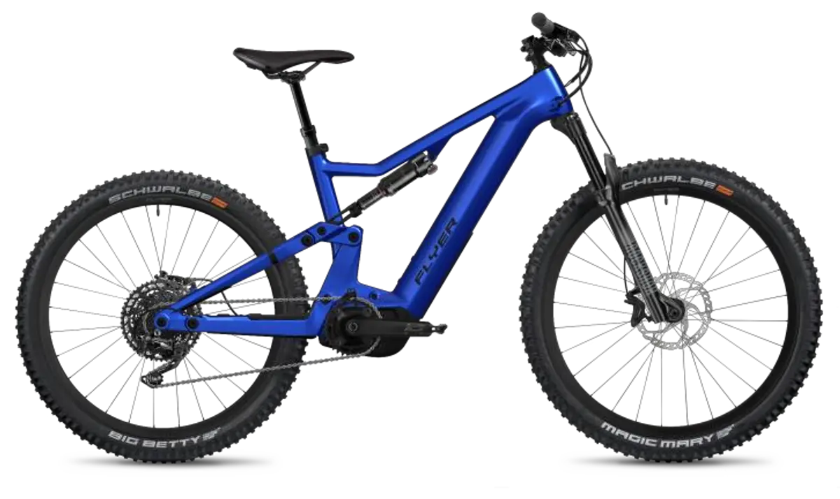 Blaues FLYER Full-Suspension E-Mountainbike