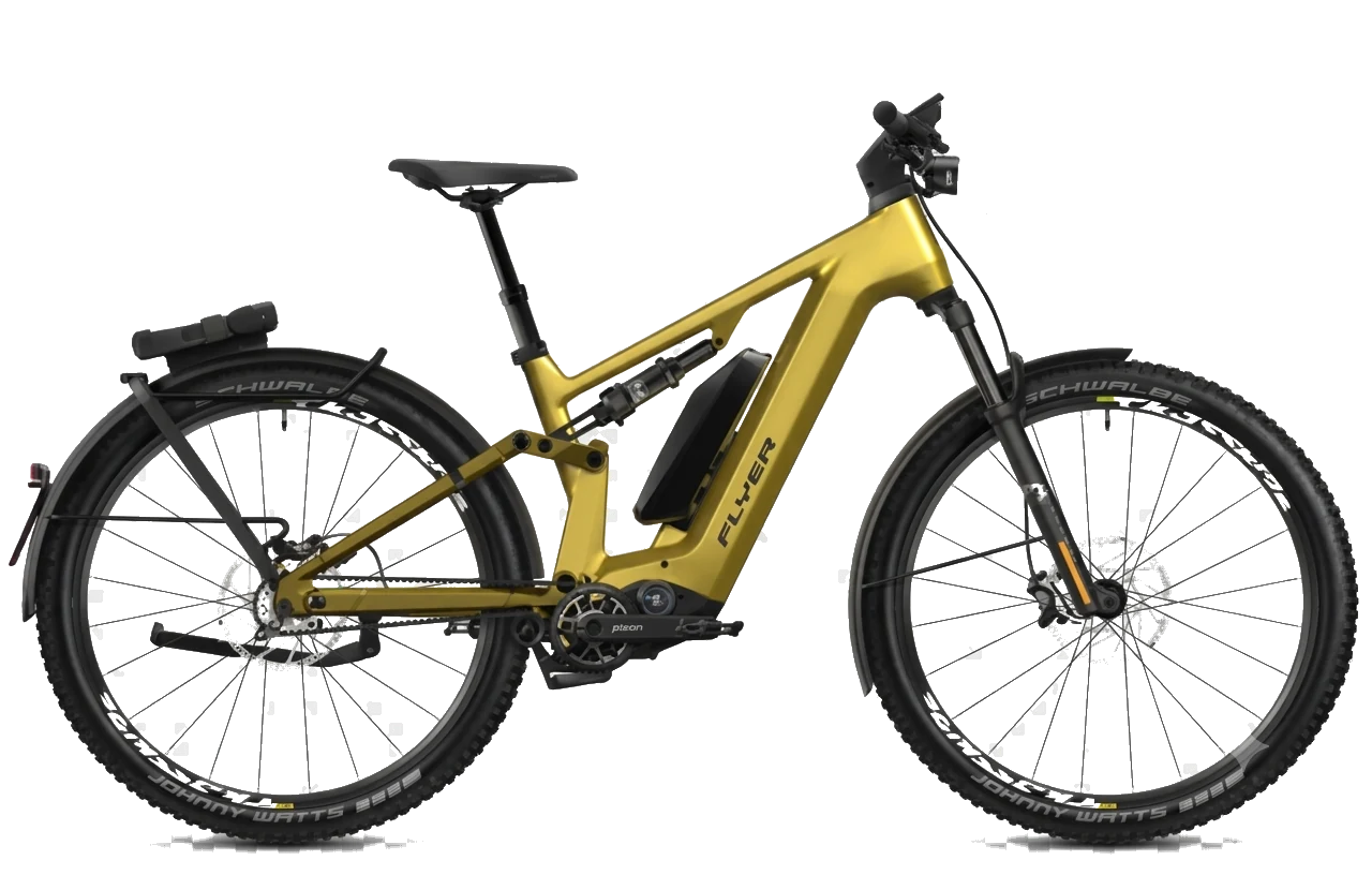 E-Mountainbike mit Mittelmotor in Gelb